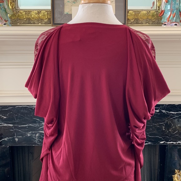 NWT Burgundy top with lace and draped shoulders - Picture 5 of 8